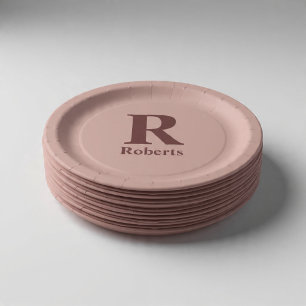 Custom Cinnamon Rose Initial/First/Family Name Paper Plate