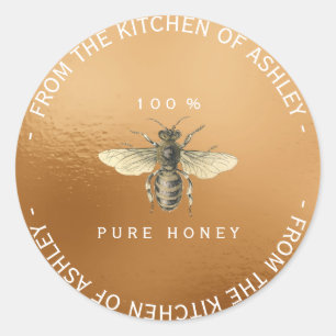 Custom Circular Homemade Honey Bee Gold Glass Classic Round Sticker