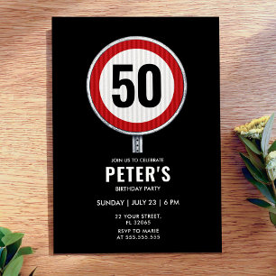 Custom circular road sign with your age  invitation