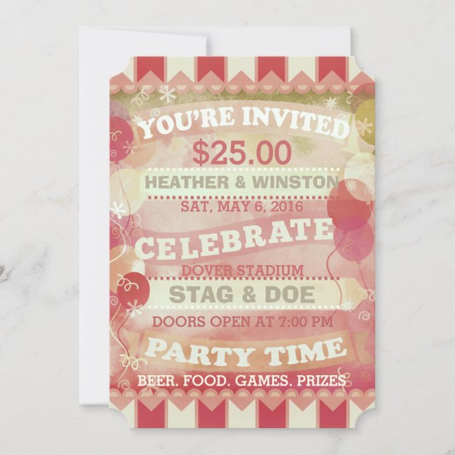 Custom Circus Stag & Doe Ticket Invitations (Front)