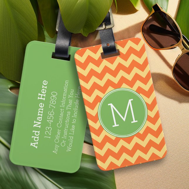 Custom Citrus Colours - Chevron Pattern Monogram Luggage Tag (Custom Monogram Luggage Tag)
