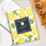 Custom Citrus Lemon Botanical Pattern  Notebook<br><div class="desc">This lemon pattern design and a navy blue square on the front where you can customize it with your name,  the purpose,  and the volume if you would like that.</div>