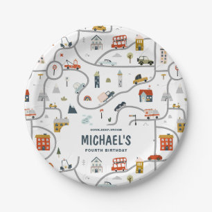 Custom City Cars Birthday  Paper Plate