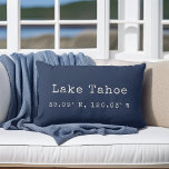 Custom City Coordinates Throw Pillow | Navy<br><div class="desc">Show your love for your hometown or current city with our custom coordinates lumbar throw pillow. Shown for Lake Tahoe, our dark navy blue pillow features your city name and latitude and longitude in ivory vintage typewriter lettering. Enter your city name and coordinates using the fields provided, or use the...</div>