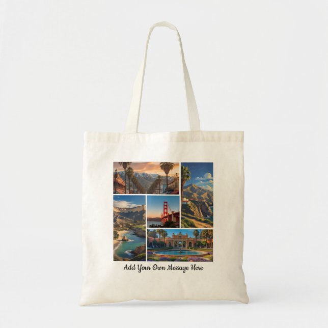 Custom City Landmarks Travel Photo Collage Tote Bag (Front)