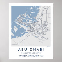 Custom City Map Abu Dhabi UAE Wall Art Poster