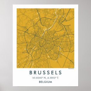 Custom City Map Brussels Belgium Wall Art Poster