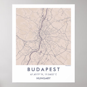 Custom City Map Budapest Hungary Wall Art Poster