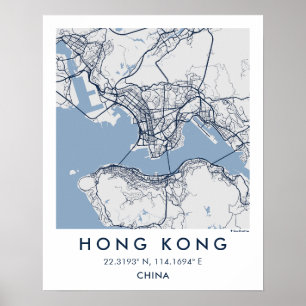 Custom City Map Hong Kong China Wall Art Poster