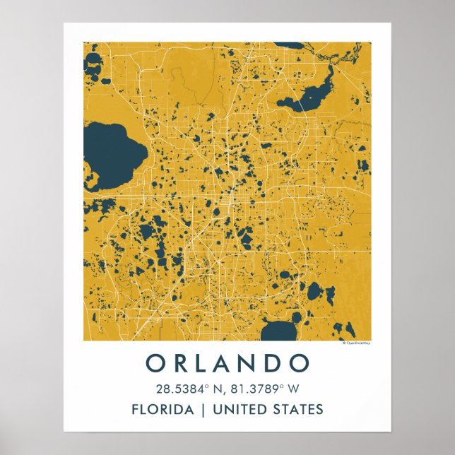 Custom City Map Orlando Florida Wall Art Poster (Front)