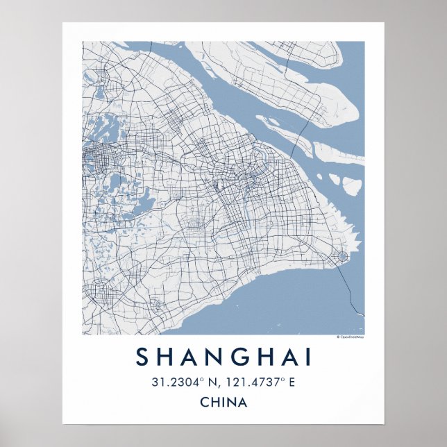 Custom City Map Shanghai China Wall Art Poster (Front)