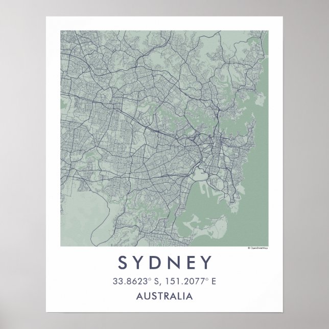 Custom City Map Sydney Australia Poster (Front)