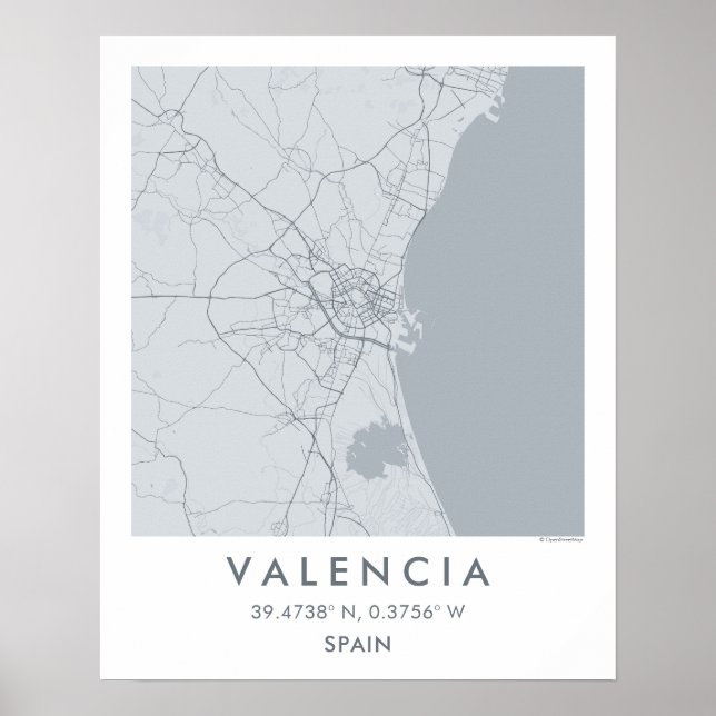 Custom City Map Valencia Spain Wall Art Poster (Front)