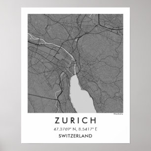 Custom City Map Zurich Switzerland Wall Art Poster