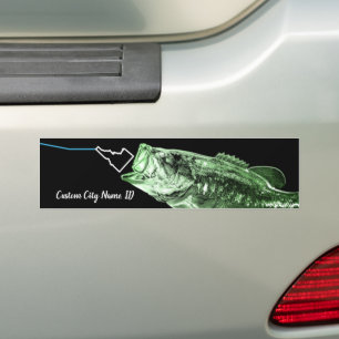 CUSTOM CITY NAME BASS HERE FISHY FISHY STRIKING ID BUMPER STICKER