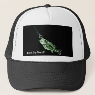 CUSTOM CITY NAME BASS HERE FISHY FISHY STRIKING ID TRUCKER HAT