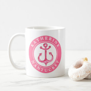 Custom City   Personalised Pink Nautical Anchor Coffee Mug
