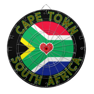 CUSTOM CITY, SOUTH AFRICA Colourful Flag Red Heart Dartboard