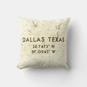 Custom City State Map & Coordinates Dallas TX Cushion