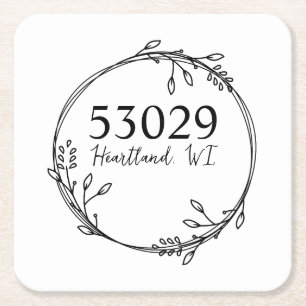 Custom City & State Wreath Farmhouse Tea Towel, Cu Square Paper Coaster