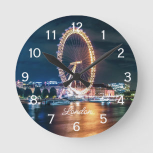 Custom Cityscape Ferris Wheel Night Travel London Round Clock