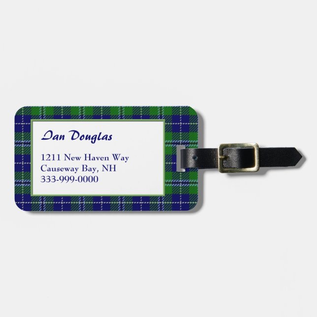 Custom Clan Douglas Tartan Plaid Luggage Tag (Front Horizontal)