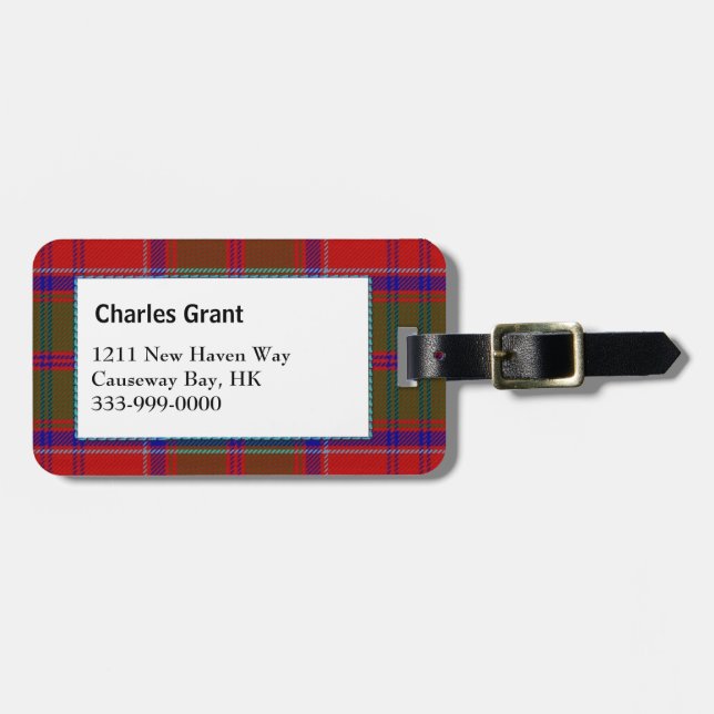 Custom Clan Grant Tartan Plaid Luggage Tag (Front Horizontal)