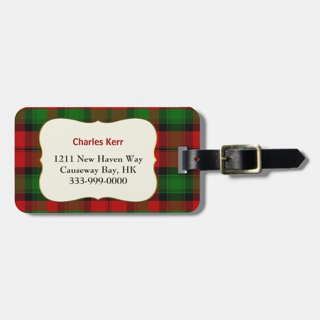 Custom Clan Kerr Tartan Plaid Luggage Tag (Front Horizontal)