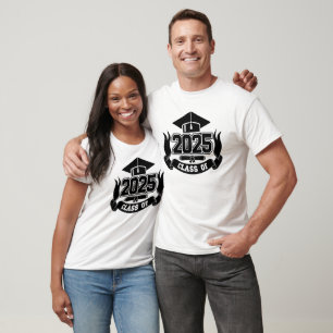Custom Class of 2025 Bold Black Text Graduation T-Shirt