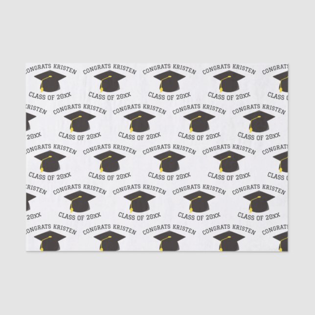 Custom Class of 20xx Black Graduation Cap Gift Tissue Paper (Front)