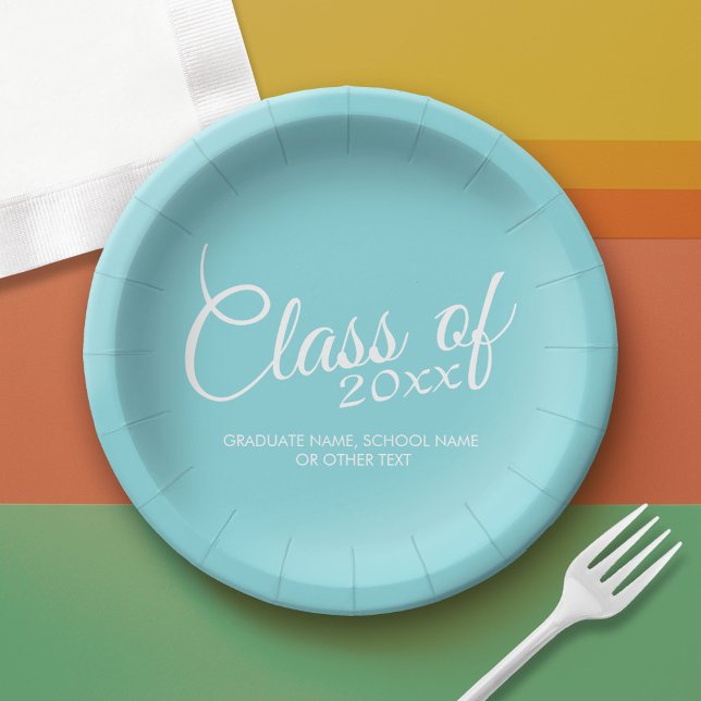 Custom Class of for Graduation or Reunion Aqua Paper Plate (Custom Graduation Paper Plate)