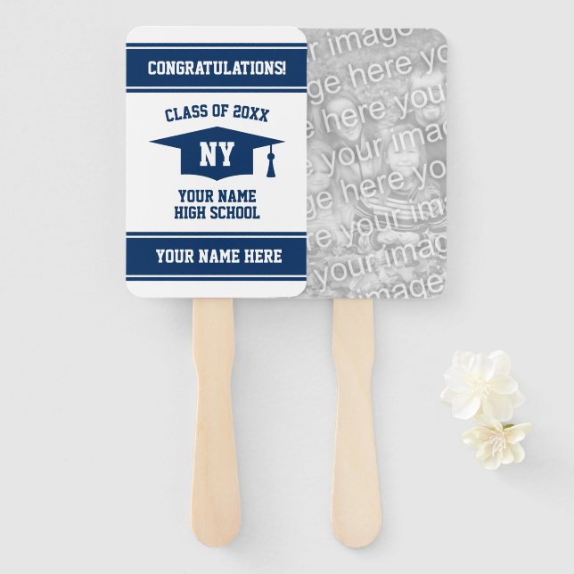Custom class of high school graduation party photo hand fan (Front and Back)