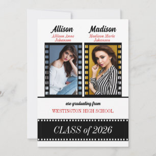 Custom Class of Twin Graduates in Red Invitation