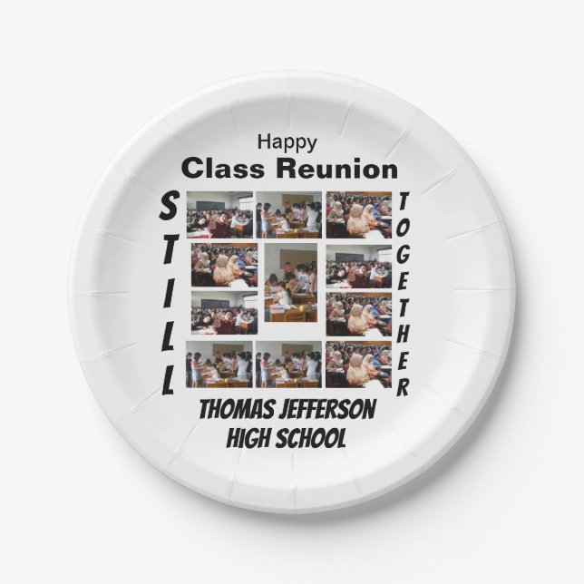 Custom Class Reunion 11 Photo Collage  Paper Plate (Front)