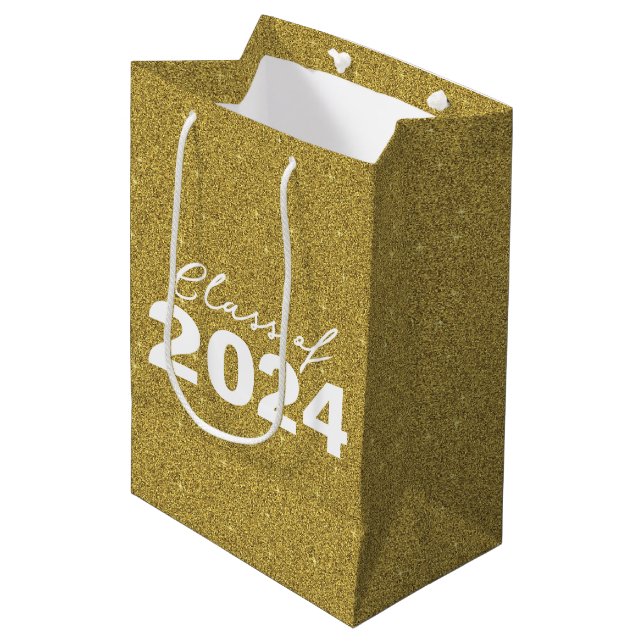 Custom Class Year Gold Glitter Medium Gift Bag (Front Angled)