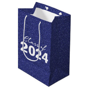 Custom Class Year Navy Blue Glitter Medium Gift Bag