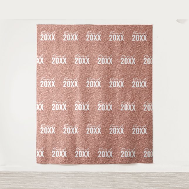 Custom Class Year Rose Gold Glitter Photo Backdrop Tapestry (Front)