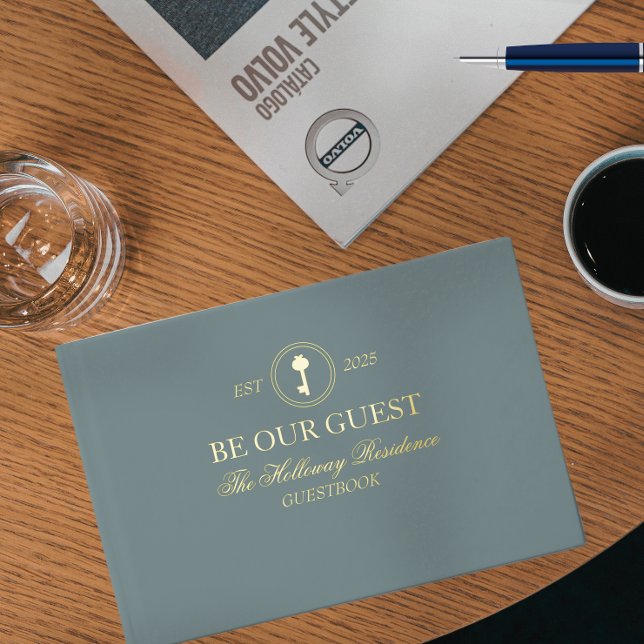 Custom Classic Be Our Guest Household Guest Book (Looking for the perfect gift for hostess in your life? What's better than a personalized guestbook?)