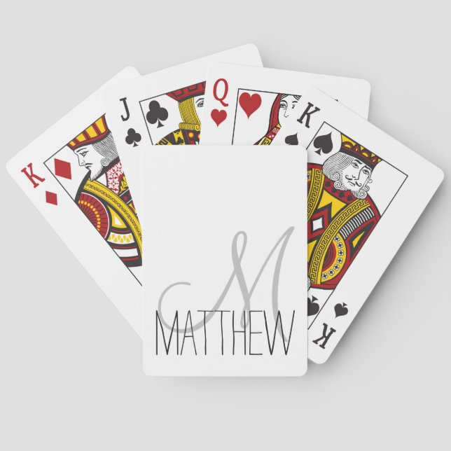 Custom Classic Black and White Monogram Playing Cards (Back)