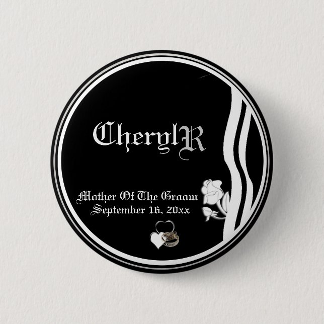 Custom Classic Black and White Mother Of The Groom 6 Cm Round Badge (Front)