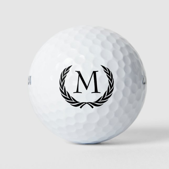 Custom Classic Black Laurel Wreath Leaves Motif Golf Balls (Front)