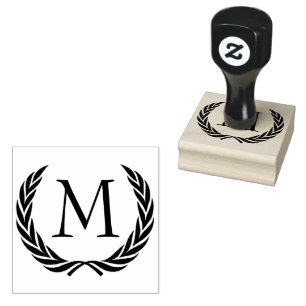 Custom Classic Black Laurel Wreath Leaves Motif Rubber Stamp