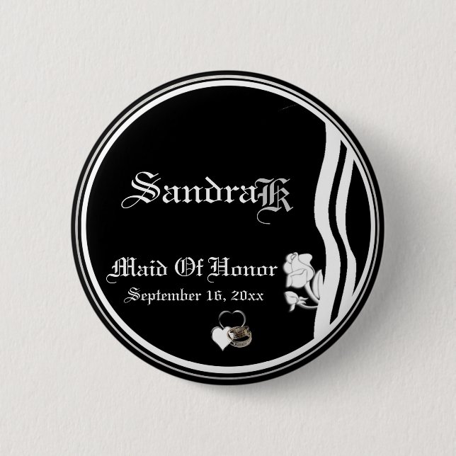Custom Classic Black White Maid Of Honour Button (Front)
