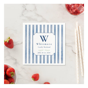 Custom Classic Blue Striped Family Reunion Napkin