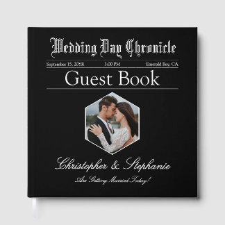 Custom Classic Calligraphy Photo Newspaper Wedding Guest Book