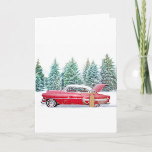 custom classic car Christmas card winter scene