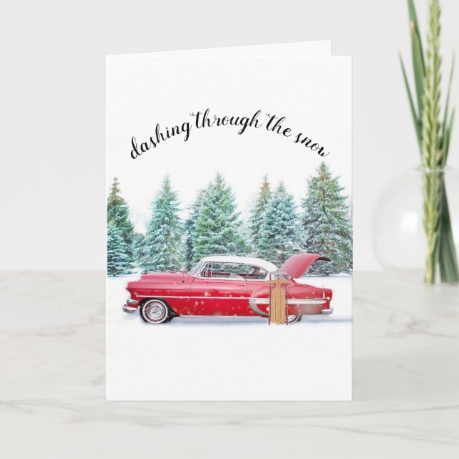 custom classic car Christmas card winter scene (Front)