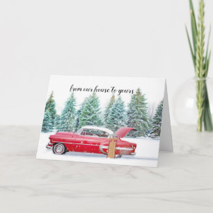 custom classic car Christmas card winter scene