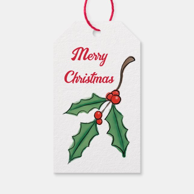 Custom Classic Christmas Holly Gift Tag (Back)