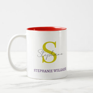 Custom Classic Elegant Black White Script Name Two-Tone Coffee Mug